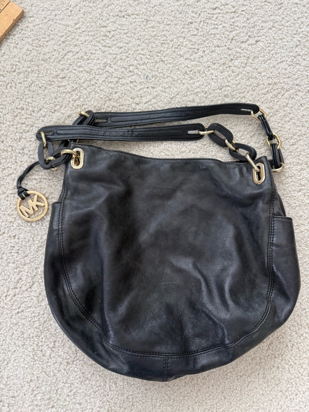 Michael Kors Black Leather Hobo with Gold Hardware - Picture 2 of 16